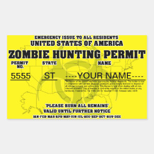 Zombie jachtvergunning rechthoekige sticker