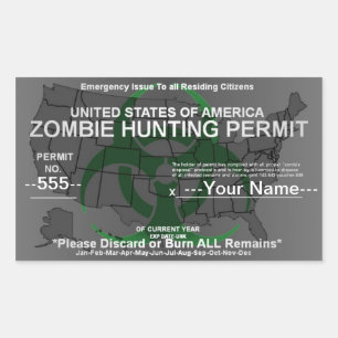 Zombie jachtvergunning sjabloon (Groen op Grijs) Rechthoekige Sticker