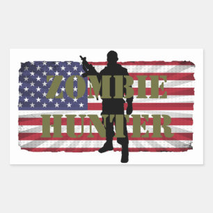 ZOMBIE JAGER AMERIKAANSE VLAG RECHTHOEKIGE STICKER
