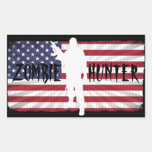 ZOMBIE JAGER AMERIKAANSE VLAG RECHTHOEKIGE STICKER