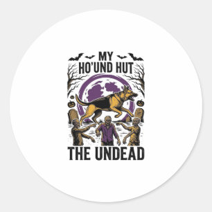 Zombie Jager Hond Halloween Vintage Gravure Shirt Ronde Sticker