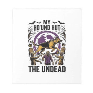 Zombie Jager Hond Halloween Vintage Gravure T-shir Notitieblok