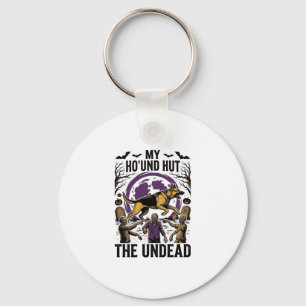 Zombie Jager Hond Halloween Vintage Gravure T-shir Sleutelhanger