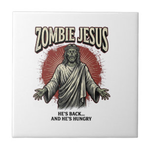 Zombie Jezus Vintage Gravure Grappig Shirt Ontwerp Tegeltje