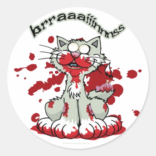 Zombie Kat Brains!! Ronde Sticker (Voorkant)