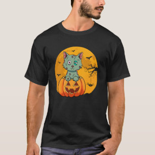 Zombie Kat Halloween Antieke Enge Spookachtige Pom T-shirt