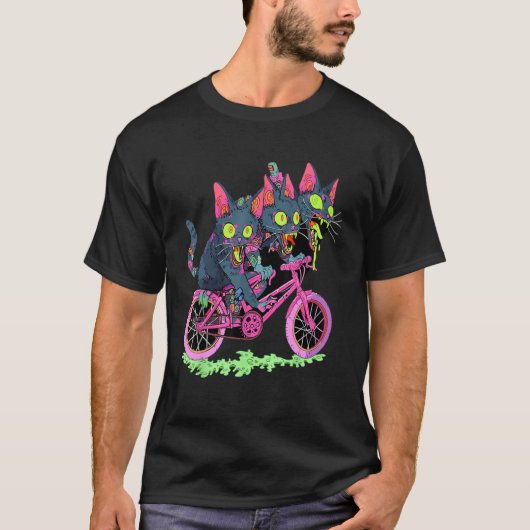 Zombie Kat Psychedelic Festival Fietser EDM Rave T-shirt (Voorkant)
