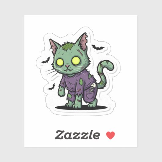 Zombie Kat – Spooky Green Cat Halloween Sticker (Vel)
