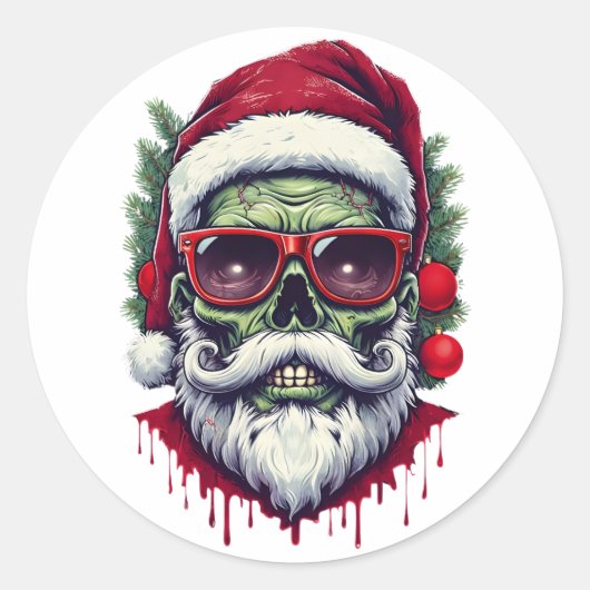 Zombie Kerstmis Ronde Sticker (Voorkant)
