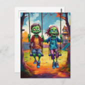 Zombie Kids on Swings in Autumn Playground Briefkaart (Voorkant / Achterkant)