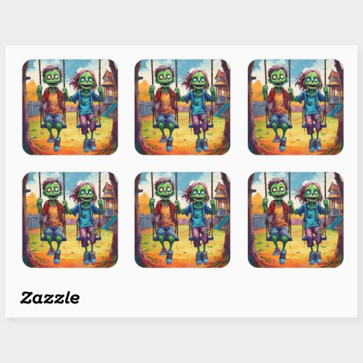 Zombie Kids on Swings in Autumn Playground Vierkante Sticker (Vel)