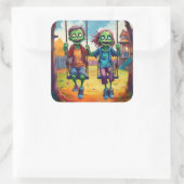 Zombie Kids on Swings in Autumn Playground Vierkante Sticker (Tas)