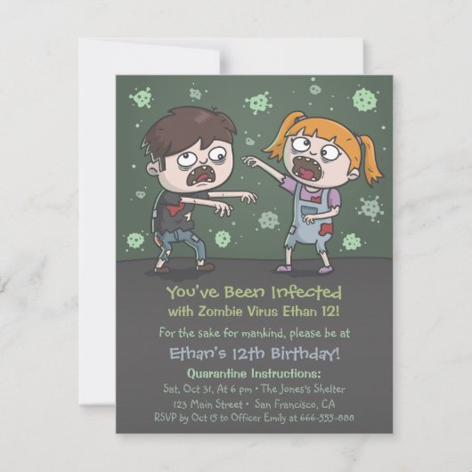 Zombie Kinder Halloween verjaardagsfeestje uitnodi Kaart (Voorkant)