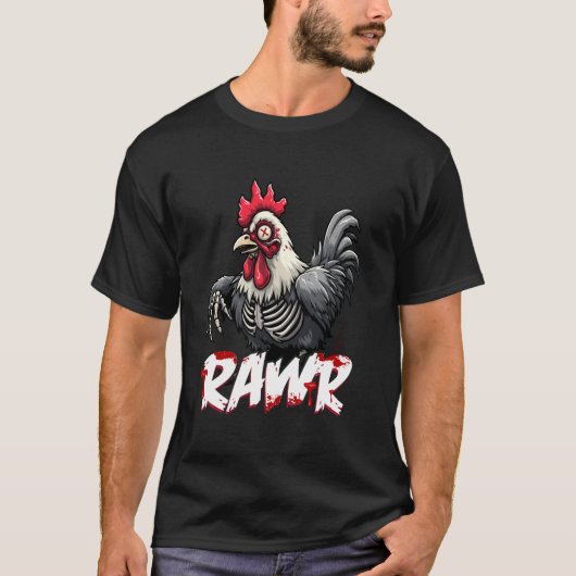 Zombie kip, griezelige dystopische ondode haan t-shirt (Voorkant)