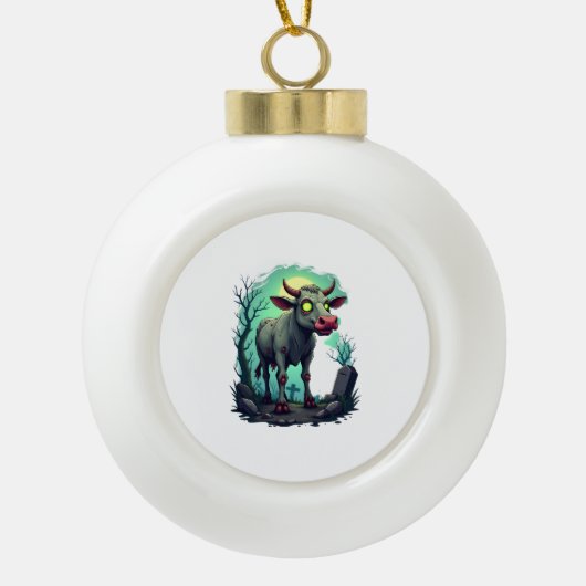 Zombie Koe Apocalyps Keramische Bal Ornament (Voorkant)