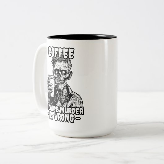 Zombie Koffie omdat moord verkeerd is Tweekleurige Koffiemok (Voorkant links)