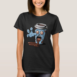 Zombie-koffiekop-cartoon voor cafeïneverslaafden t-shirt