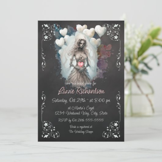 Zombie lijk bruids douche uitnodiging (Staand voorkant)