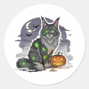 Zombie Maine Coon - Spooky Halloween Cat Ronde Sticker