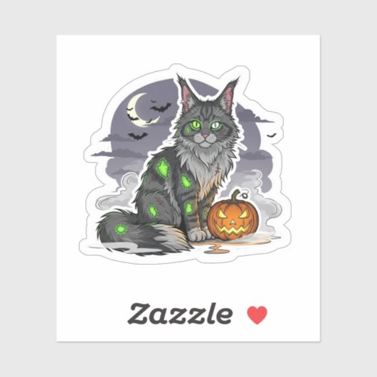 Zombie Maine Coon - Spooky Halloween Cat Sticker (Vel)
