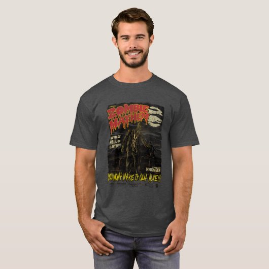 Zombie Mayhem Halloween retro T-shirt (Voorkant volledig)