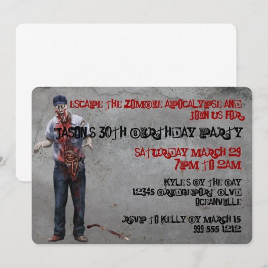 Zombie Mechanic Custom Birthday Invites Kaart (Voorkant / Achterkant)