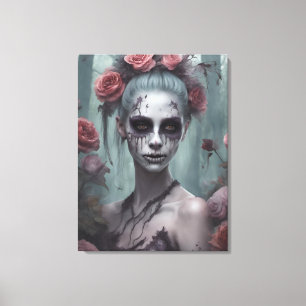 Zombie Meisje in de Rozen Canvas Afdruk