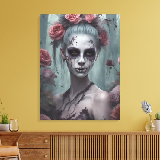 Zombie meisje in de Rozen Canvas Afdruk (Insitu (Woonkamer))