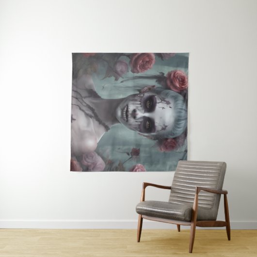 Zombie meisje in de Rozen Wandkleed (In Situ (horizontaal))