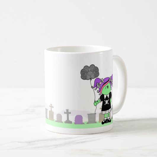 Zombie-meisje met Brain-ballon in de Mok van begra (Voorkant rechts)