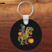 Zombie Meisje Reitend Mummie T Rex Halloween Kinde Sleutelhanger (Voorkant)
