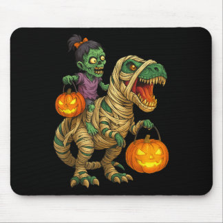 Zombie Meisje Rijdt Mummie T Rex Halloween Kindere Muismat