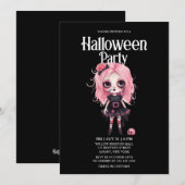 Zombie Meisje Schedel Roze Horror Halloween Party Kaart (Voorkant / Achterkant)