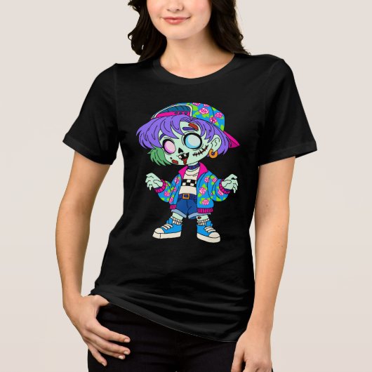 Zombie Meisje uit de Jaren 90 Tri-Blend Shirt (Voorkant)