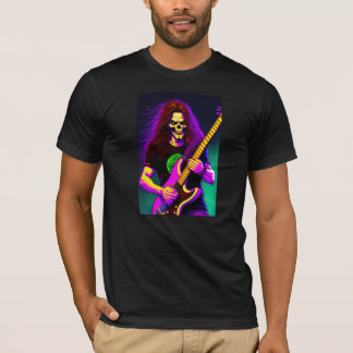 Zombie met lang haar spelen basgitaar t-shirt