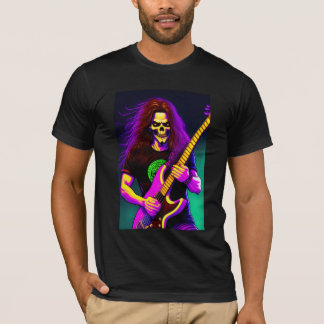 Zombie met lang haar spelen basgitaar t-shirt