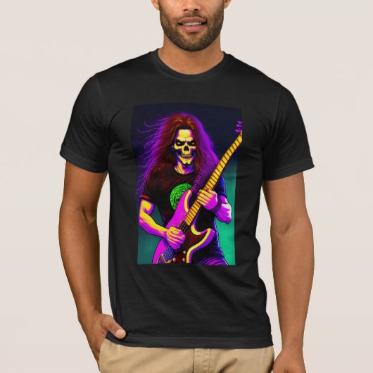 Zombie met lang haar spelen basgitaar t-shirt (Voorkant)