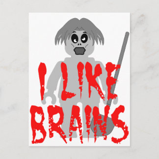 Zombie Minifig 'I like Brains' Briefkaart