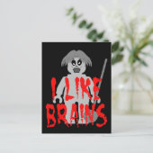 Zombie Minifig 'I like Brains' Briefkaart (Staand voorkant)