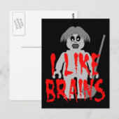 Zombie Minifig 'I like Brains' Briefkaart (Voorkant / Achterkant)