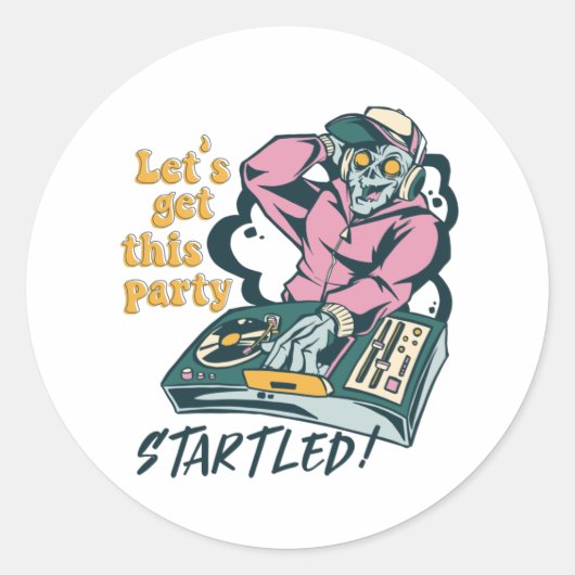 Zombie Music DJ Retro Halloween Party Ronde Sticker (Voorkant)