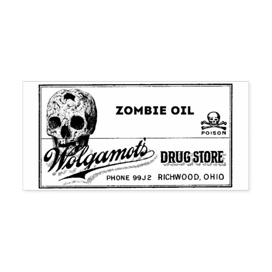 ZoMBiE OiL - apotheeklabel Rubberstempel (Afrduk)