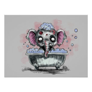 Zombie Olifant in een Badkuip Perfect Poster