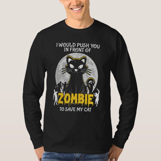 Zombie om mijn kat Halloween te redden T-shirt (Voorkant)