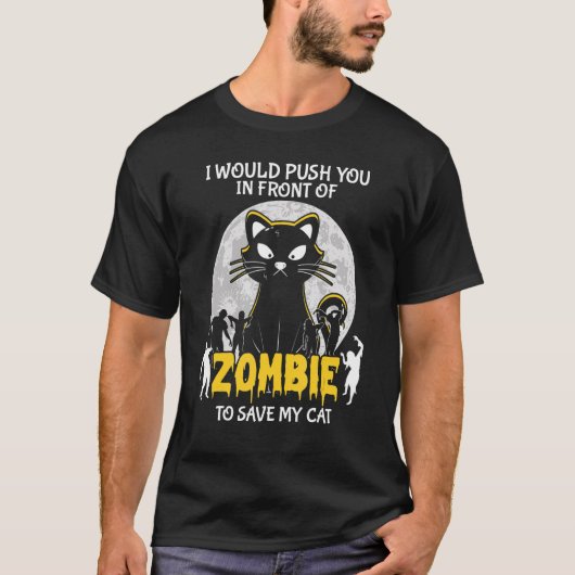 Zombie om mijn kat Halloween te redden T-shirt (Voorkant)