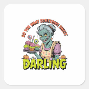 Zombie Oma - Sweet Halloween Darling Vierkante Sticker