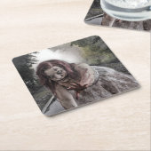 Zombie op de sporen kartonnen onderzetters (Schuin)