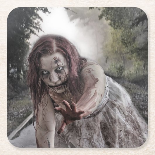 Zombie op de sporen kartonnen onderzetters (Voorkant)