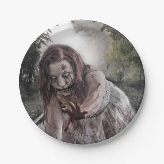 Zombie op de sporen papieren bordje (Voorkant)