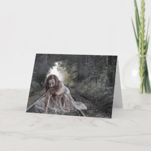 Zombie op de Tracks Halloween Kaart